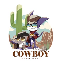 Size: 876x925 | Tagged: safe, artist:op7804620, fictional species, impmon, semi-anthro, bandai namco, digimon, 2024, bandanna, calumon, claws, clothes, cowboy hat, detailed background, digital art, duo, duo male, ears, fur, hat, headwear, male, males only, scales, tail