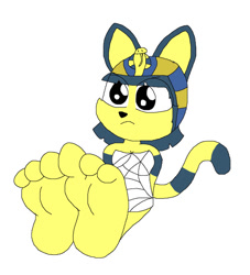 Size: 852x938 | Tagged: safe, artist:acpawz, ankha (animal crossing), anthro, plantigrade anthro, animal crossing, nintendo, barefoot, feet, fetish, foot fetish, foot focus, soles, toes