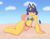 Size: 1999x1574 | Tagged: suggestive, artist:buttercolors, ankha (animal crossing), cat, feline, mammal, anthro, animal crossing, nintendo, 2024, 4 fingers, beach, big hands, bikini, blue hair, blue tail, breasts, clothes, cloud, elbow fluff, eyelashes, female, fluff, frowning, fur, hair, lidded eyes, looking at you, lying down, on side, outdoors, sky, solo, solo female, striped tail, stripes, swimsuit, tail, text, thick thighs, thighs, watermark, yellow body, yellow fur, yellow tail