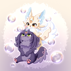 Size: 1919x1919 | Tagged: safe, artist:fluffyhinu, canine, dog, mammal, feral, yu-gi-oh!, 2023, ambiguous gender, ambiguous only, digital art, duo, duo ambiguous, ears, fur, hair, open mouth, sharp teeth, simple background, tail, teeth, thighs, tongue