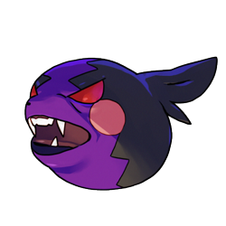 Size: 450x450 | Tagged: safe, artist:go_lurk, fictional species, mammal, morpeko, nintendo, pokémon, 2020, open mouth, red eyes, sharp teeth, simple background, solo, teeth, transparent background