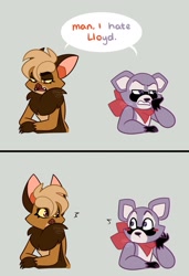 Size: 1044x1524 | Tagged: safe, artist:kiquidd, rambley the raccoon (indigo park), bat, mammal, procyonid, raccoon, anthro, indigo park, duo, duo male, male, males only