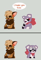 Size: 1044x1524 | Tagged: safe, artist:kiquidd, rambley the raccoon (indigo park), bat, mammal, procyonid, raccoon, anthro, indigo park, duo, duo male, male, males only