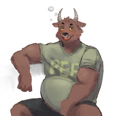 Size: 824x759 | Tagged: safe, artist:crackertchi, bovid, bull, cattle, mammal, anthro, 2 horns, male, nose piercing, nose ring, piercing, solo, solo male, sweat, sweatdrop