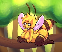 Size: 1810x1528 | Tagged: suggestive, artist:imbynova, arthropod, bee, insect, anthro, 2024, female, solo, solo female