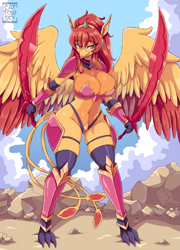 Size: 1627x2264 | Tagged: suggestive, artist:cattowsky, oc, oc only, bird, feline, fictional species, gryphon, mammal, anthro, digitigrade anthro, 2025, beak, belly button, big breasts, bikini, breasts, cleavage, clothes, commission, detailed background, digital art, ears, eyelashes, female, fur, hair, solo, solo female, swimsuit, sword, tail, thighs, unconvincing armor, weapon, wide hips, wings