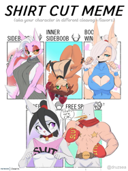 Size: 904x1200 | Tagged: suggestive, artist:oughta, oc, oc:astrid (oughta), oc:bea, oc:effie (oughta), oc:marie (oughta), bird, canine, dog, duck, fox, human, hybrid, mammal, waterfowl, anthro, 2021, areola, areola slip, bedroom eyes, belly button, big breasts, bikini, breasts, cleavage, clothes, crop top, digital art, ears, eyelashes, female, fur, glasses, hair, leotard, picture-in-picture, shirt cut meme, sling bikini, small breasts, sweater, swimsuit, tail, thighs, topwear, virgin killer sweater, vixen, wide hips