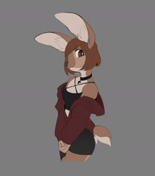 Size: 1784x2021 | Tagged: safe, artist:luckyway, oc, cervid, deer, mammal, anthro, bottomwear, clothes, female, jacket, shorts, solo, solo female, tail, tank top, topwear