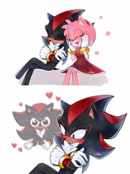 Size: 3072x4096 | Tagged: safe, artist:anoemaiy, amy rose (sonic), shadow the hedgehog (sonic), eulipotyphlan, hedgehog, mammal, sega, sonic the hedgehog (series), blushing, duo, duo male and female, female, male, male/female, shadamy (sonic), shipping