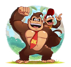 Size: 828x785 | Tagged: safe, artist:francoisl-artblog, diddy kong (donkey kong), ape, gorilla, mammal, primate, donkey kong (series), mario (series), nintendo, digital art, duo, male