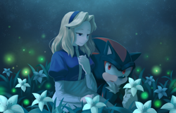 Size: 2924x1884 | Tagged: safe, artist:angiethecat, maria robotnik (sonic), shadow the hedgehog (sonic), eulipotyphlan, hedgehog, human, mammal, sega, sonic the hedgehog (series), duo, duo male and female, female, flower, male, plant