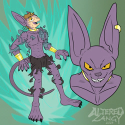 Size: 1080x1080 | Tagged: safe, artist:altered-zangy, beerus (dragon ball), cat, feline, mammal, dragon ball (series), human to anthro, male, mid-transformation, toei animation, transformation