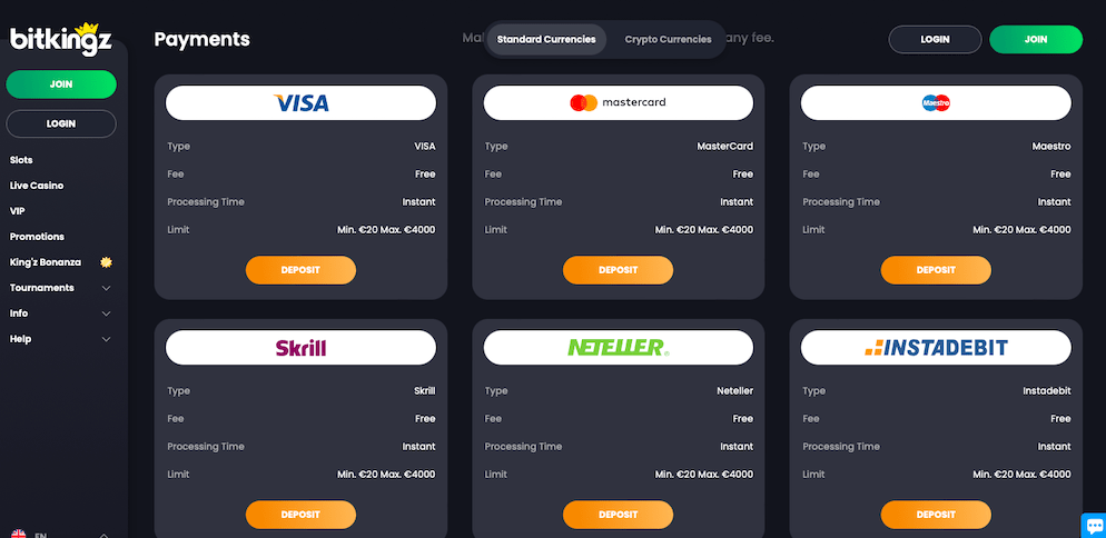 bitkingz-casino-payment-methods