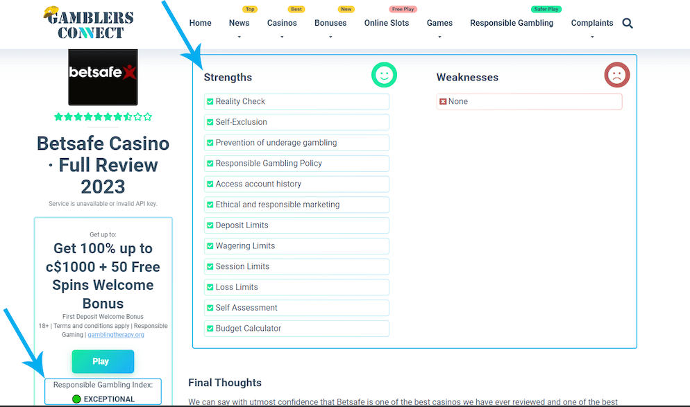 responsible gambling index