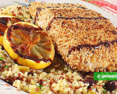 Grilled salmon In sesame seeds