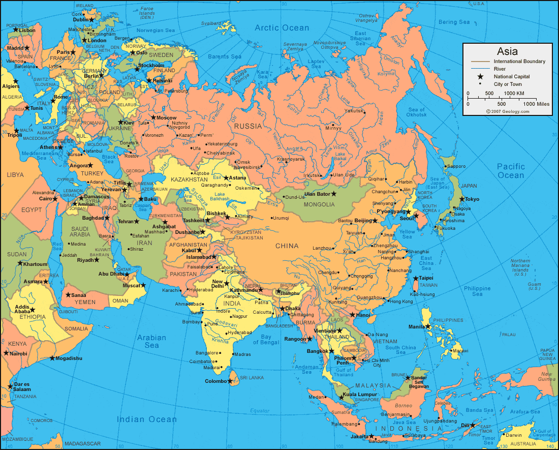 Map Of Europe And Asia With Countries - Sandy Cornelia