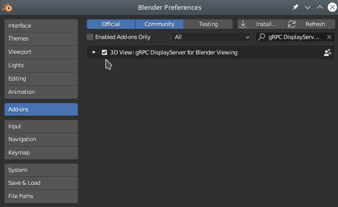 Blender Preferences dialog window