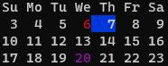 Calendar example output