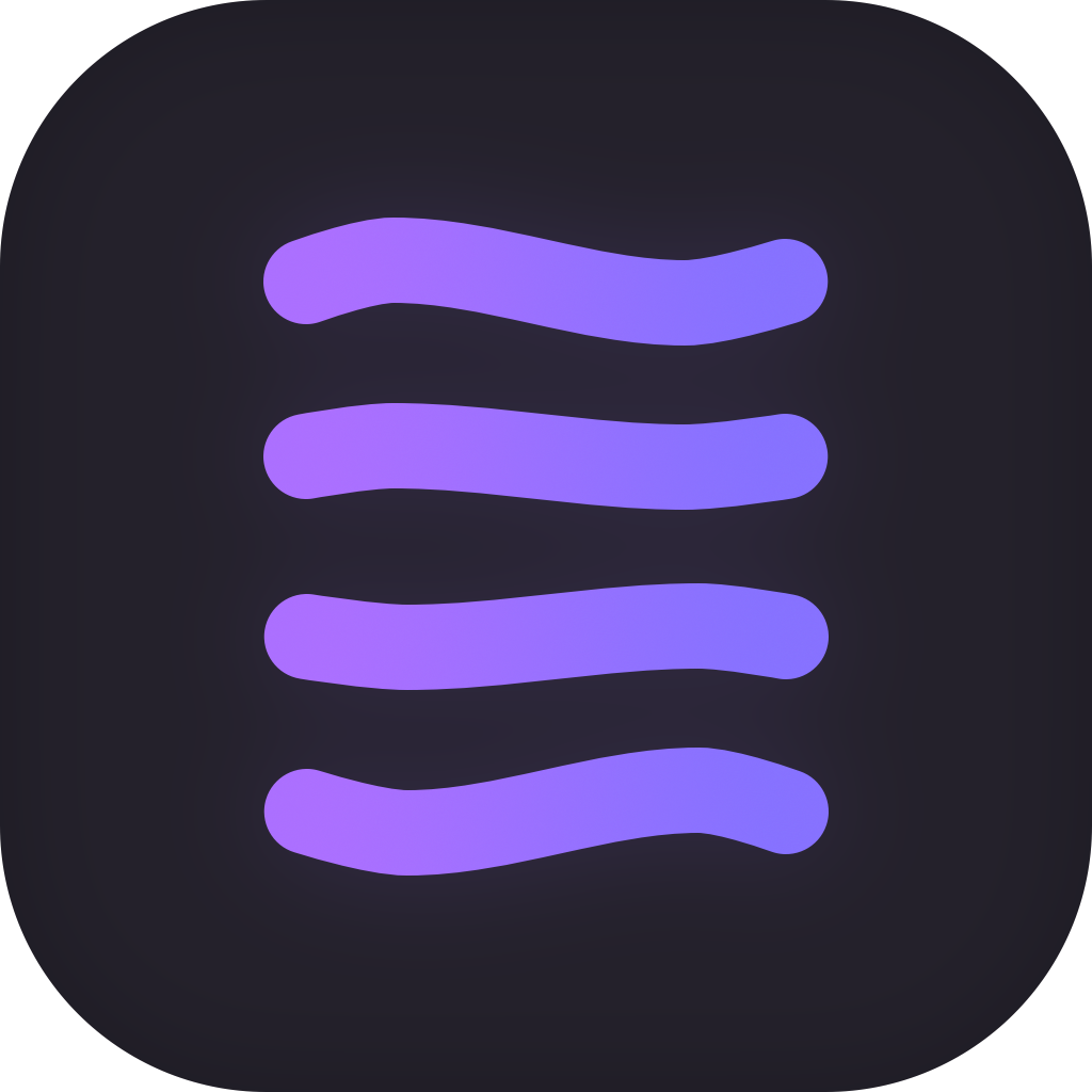 The Polyphony logo. a dark, square background with rounded edges. on this background, there are four vertically stacked, purple lines. The lines each resemble a sine curve, although they are all shaped a little differently.