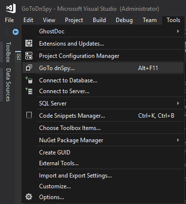 Tools menu with GoTo dnSpy