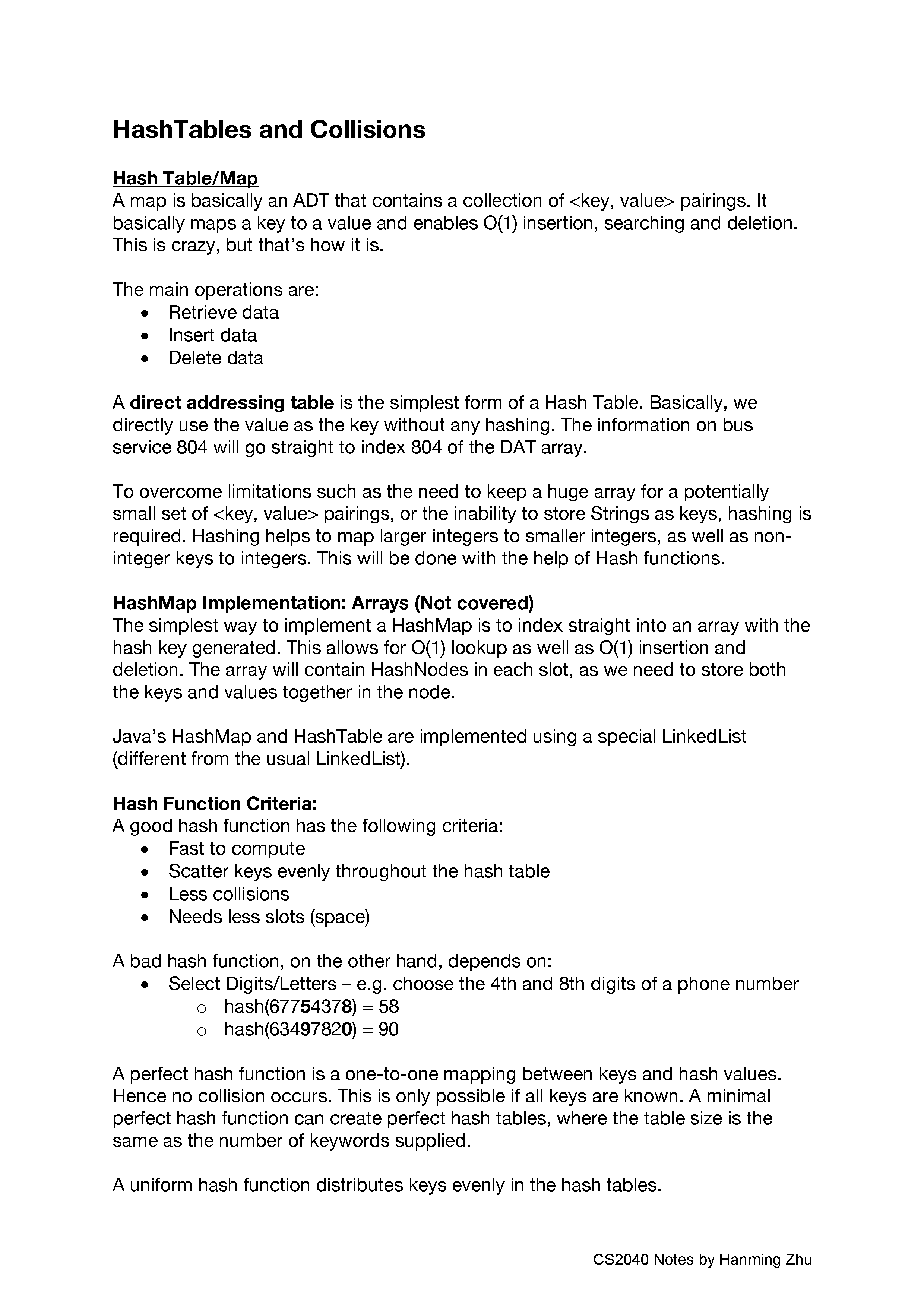 CS2040 Hashtable and Collisions Notes