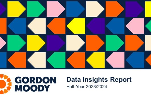 A graphic of the front cover of the Gordon Moody Data Insights Report Half-Year 2023-24.