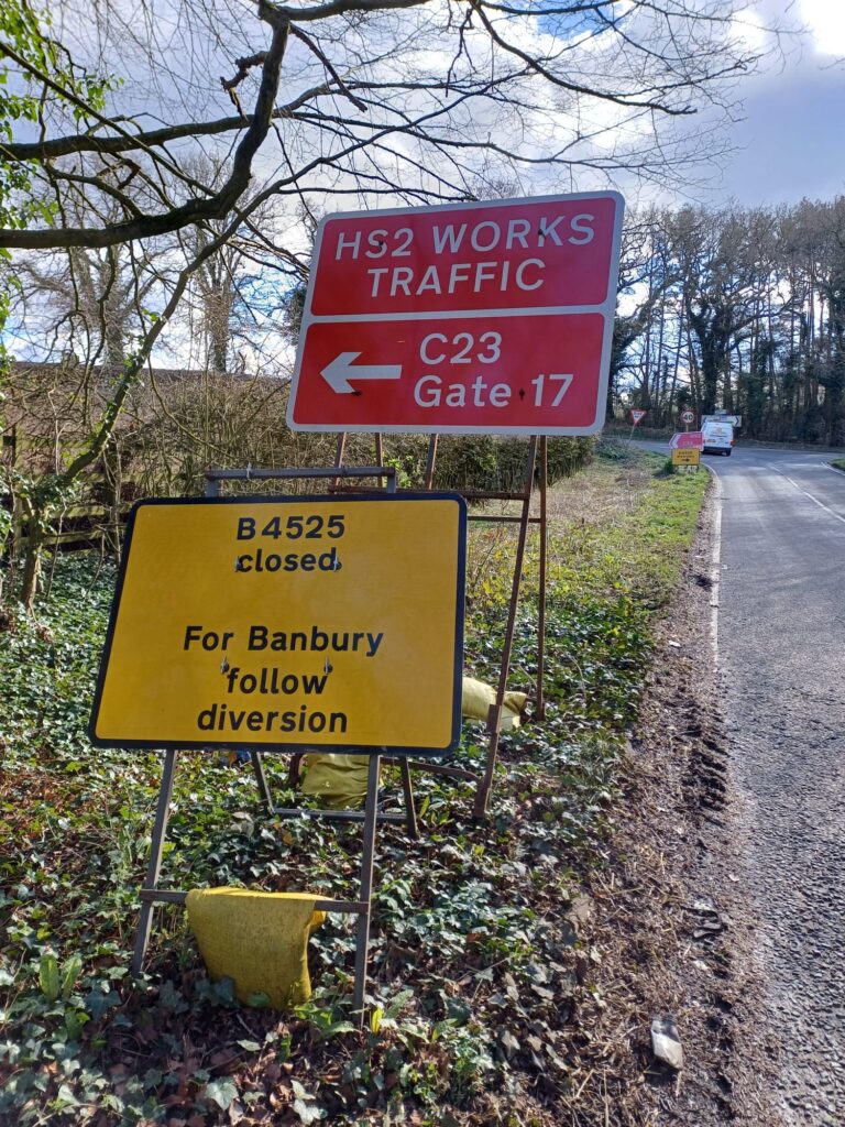 HS2 diversion sign that added two miles to the journey for Dave Hollingsworth on his fundraising walk.