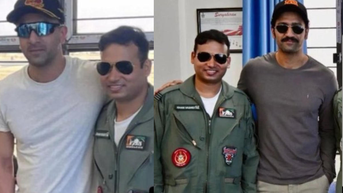 Ranbir Kapoor and Vicky Kaushal pose with Indian Air Force pilots