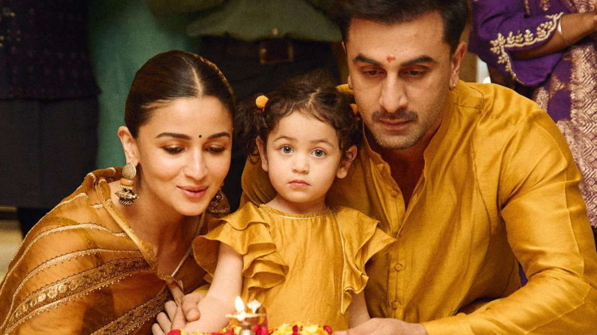 Ranbir Kapoor, Alia Bhatt and Raha Kapoor twin in golden traditional outfits for Diwali 2024