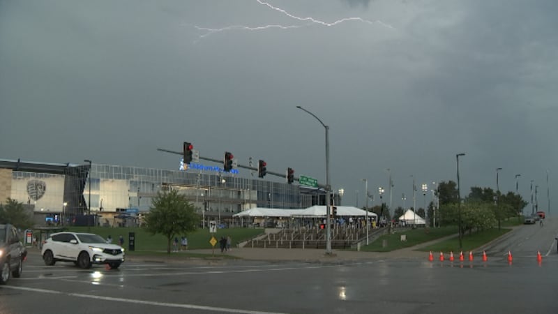 Storms made their way through the area as fans were walking into Children's Mercy Park on...