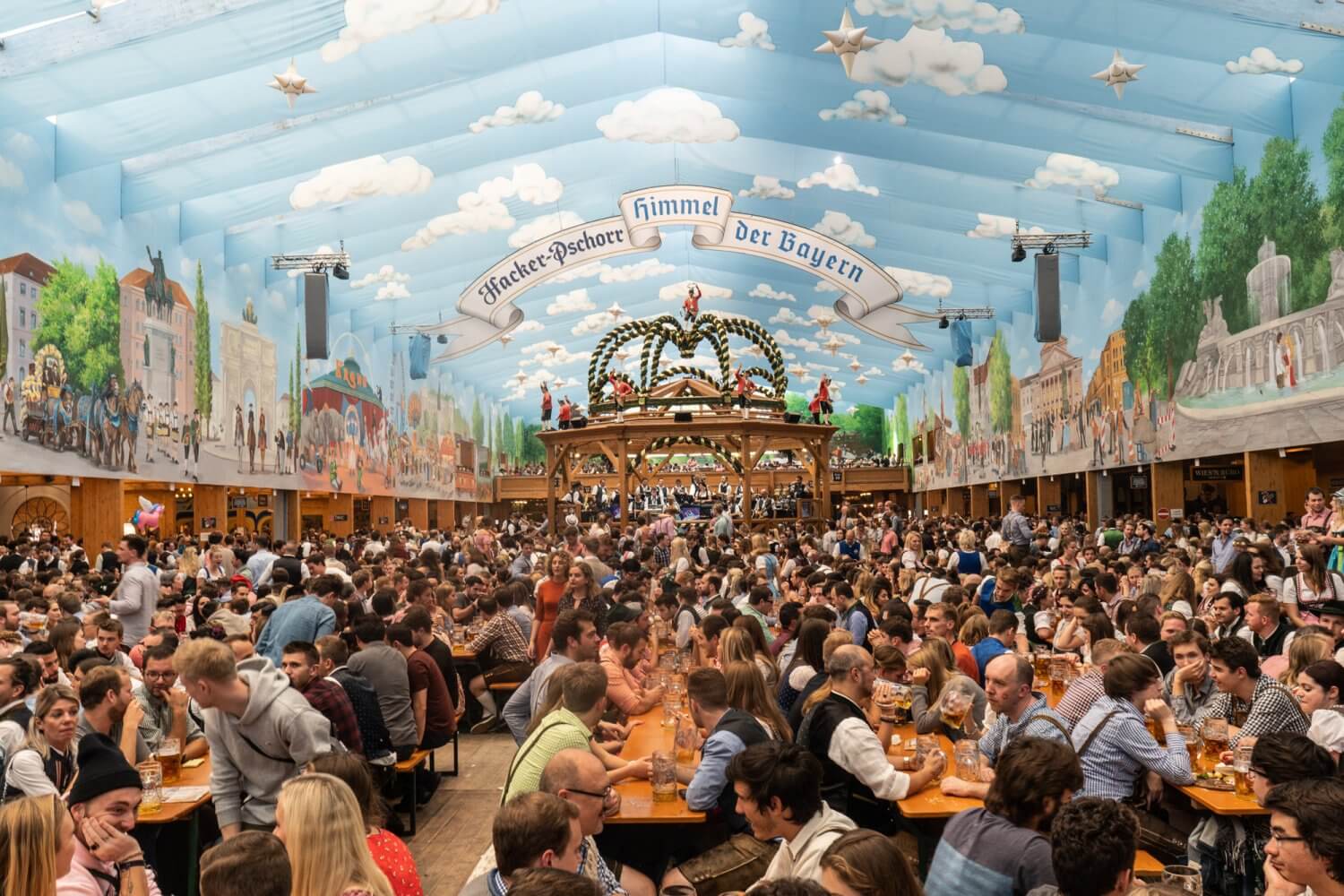 Inside a beer tent at Munich Oktoberfest, one of the best things to do in Germany