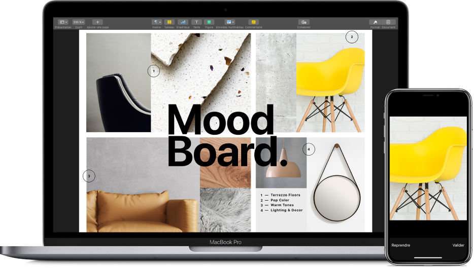 Une photo sur un iPhone et la même photo insérée dans un document sur un Mac.
