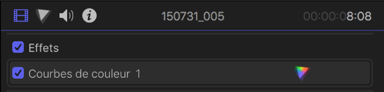 Effet Courbes de couleur dans la section Effets de l’inspecteur vidéo