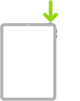 Az iPad egy nyíllal, amely a felső gombra mutat.