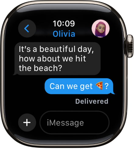 Apple Watch showing a conversation in the Messages app.