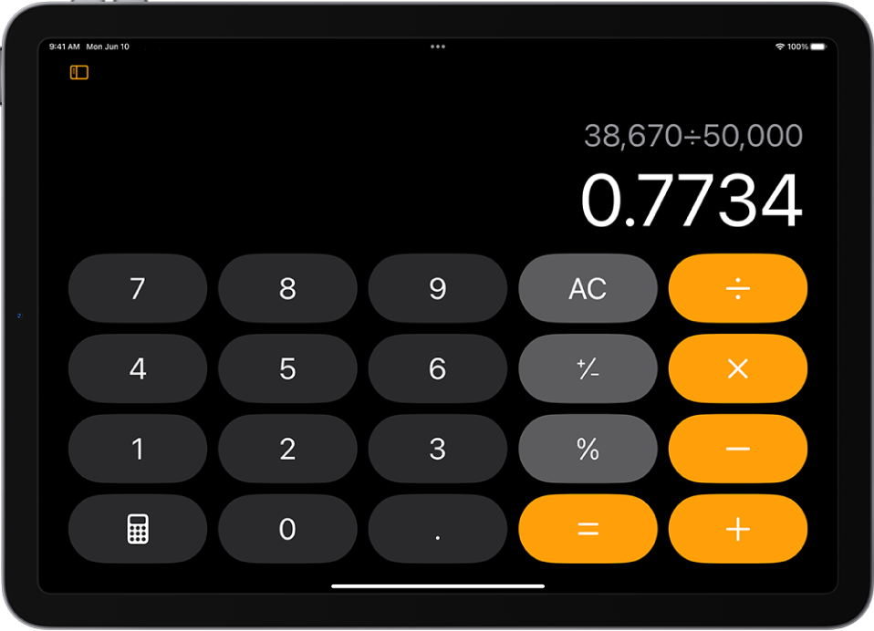 The basic calculator on iPad.