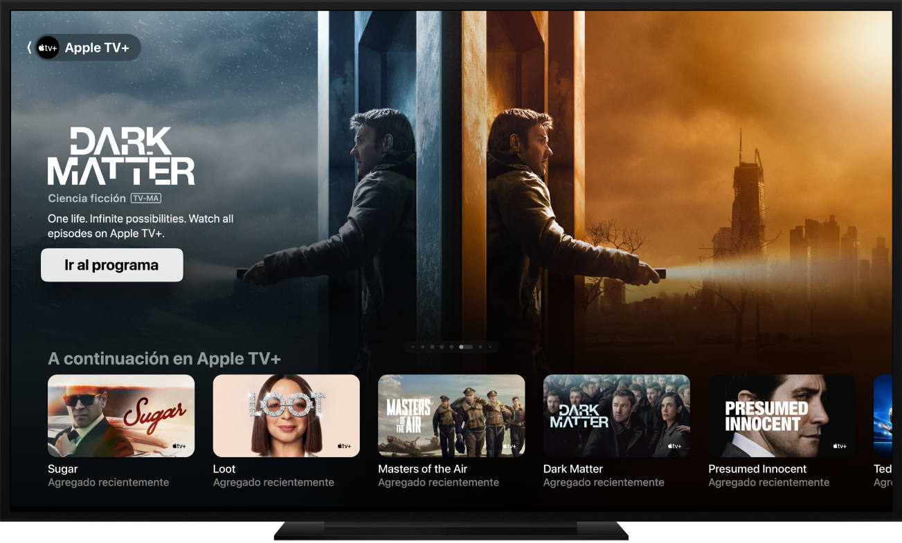 Un Apple TV mostrando la app Apple TV