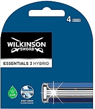 Men's Razor Replacement Cartridges, Pack of 4 Wilkinson Sword Essentials 3 Hybrid