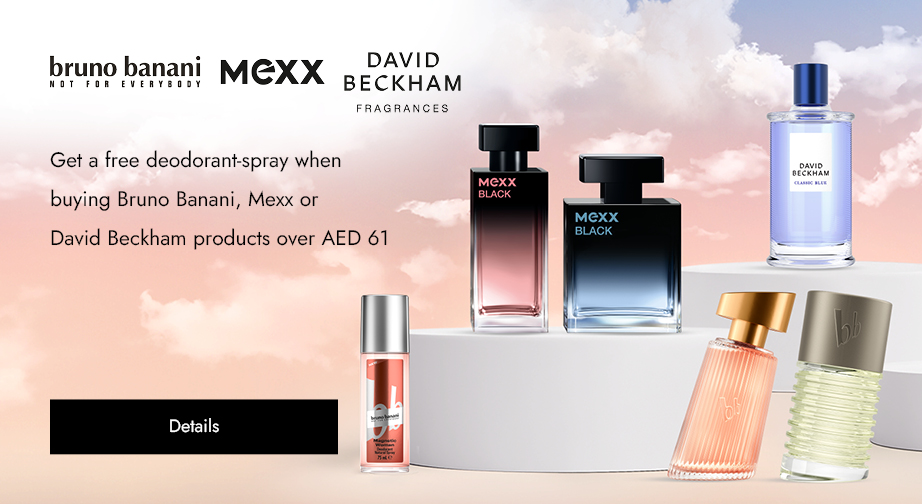 Get a free deodorant-spray when buying Bruno Banani, Mexx or David Beckham products over AED 61