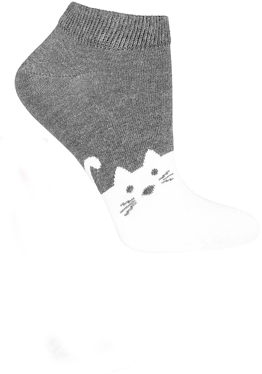 Chaussettes courtes pour femmes, Cats, gris foncé-blanc - Moraj