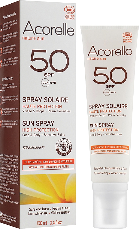 Bio Sonnenschutzspray für empfindliche Haut SPF 50 Acorelle Sun Spray High Protection Sensitive Skins