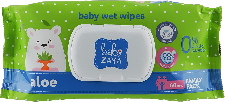 Toallitas húmedas, Aloe, 60uds. - Baby Zaya