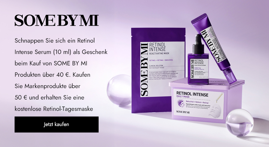 Schnappen Sie sich ein Retinol Intense Serum (10 ml) als Geschenk beim Kauf von SOME BY MI Produkten über 40 €. Kaufen Sie Markenprodukte über 50 € und erhalten Sie eine kostenlose Retinol-Tagesmaske