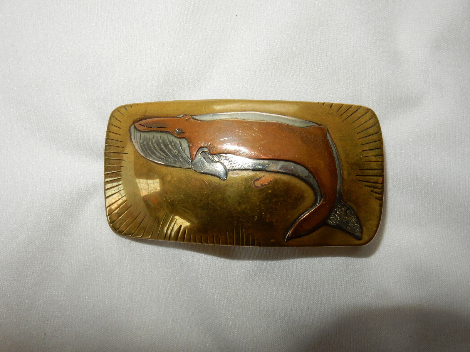 Vintage Brass Humpback Whale signed artisan belt … - image 1