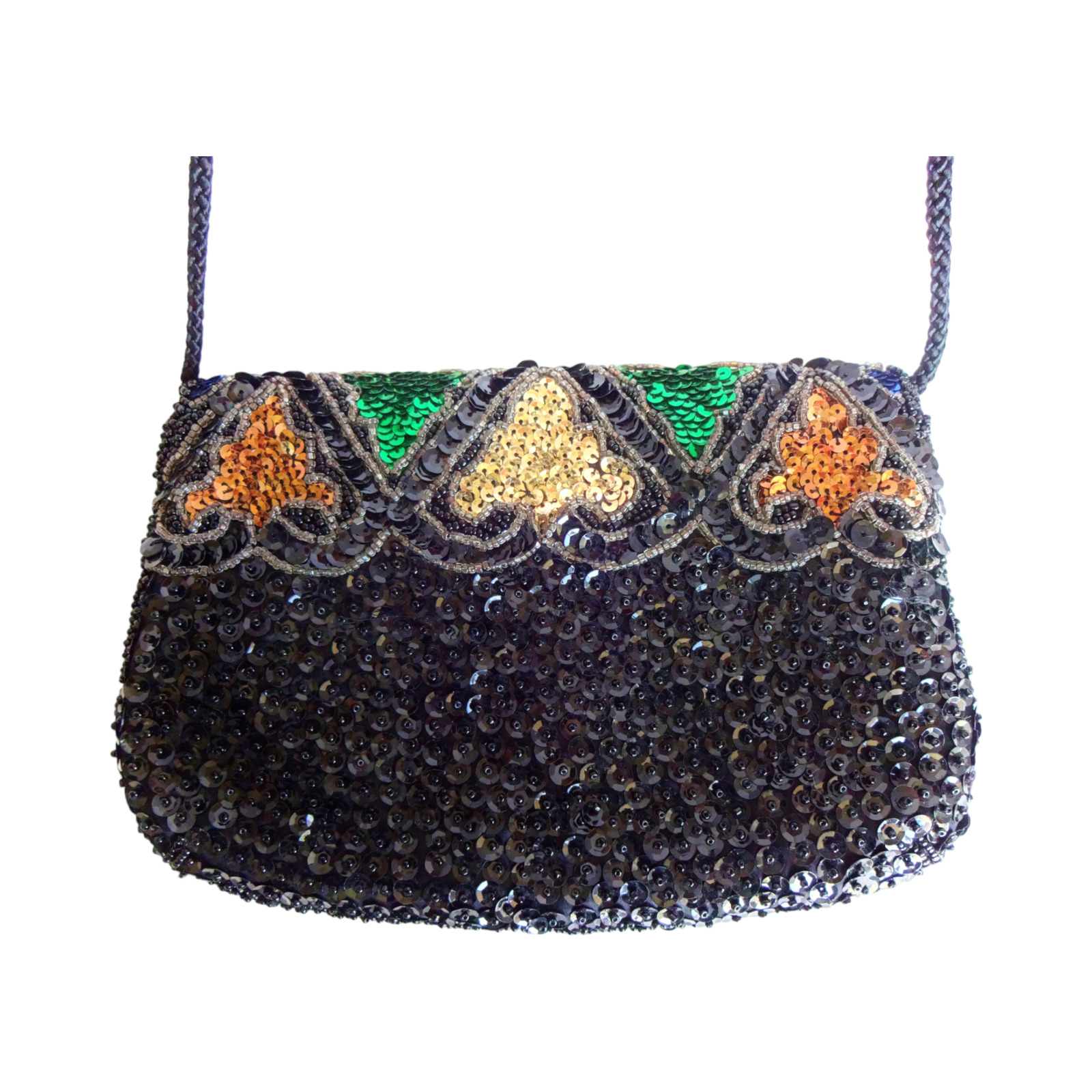 Vintage Black Multicolored Beaded Sequined Purse … - image 4