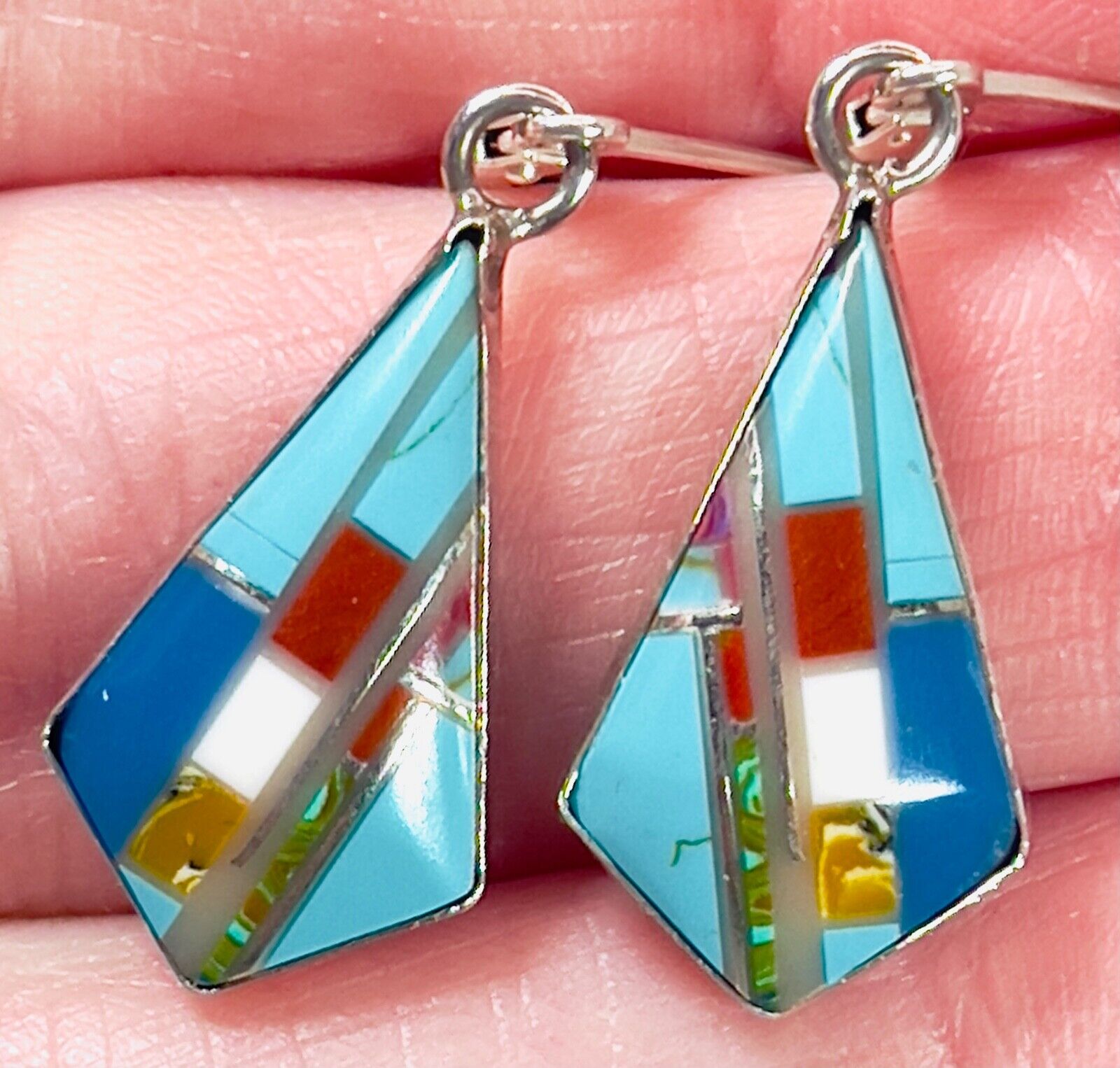 Inlaid Turquoise Sterling Silver Earrings Southwe… - image 2