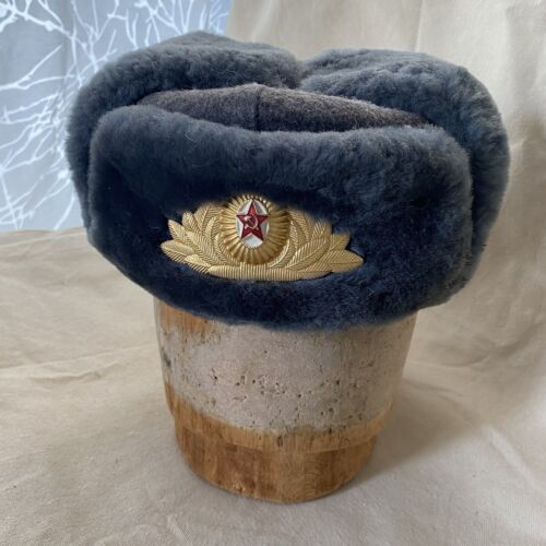 Vintage 1990 Soviet Police Military Fur hat Size 5