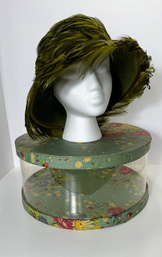 VTG Christian Dior Chapeaux Green/Black Feathered 