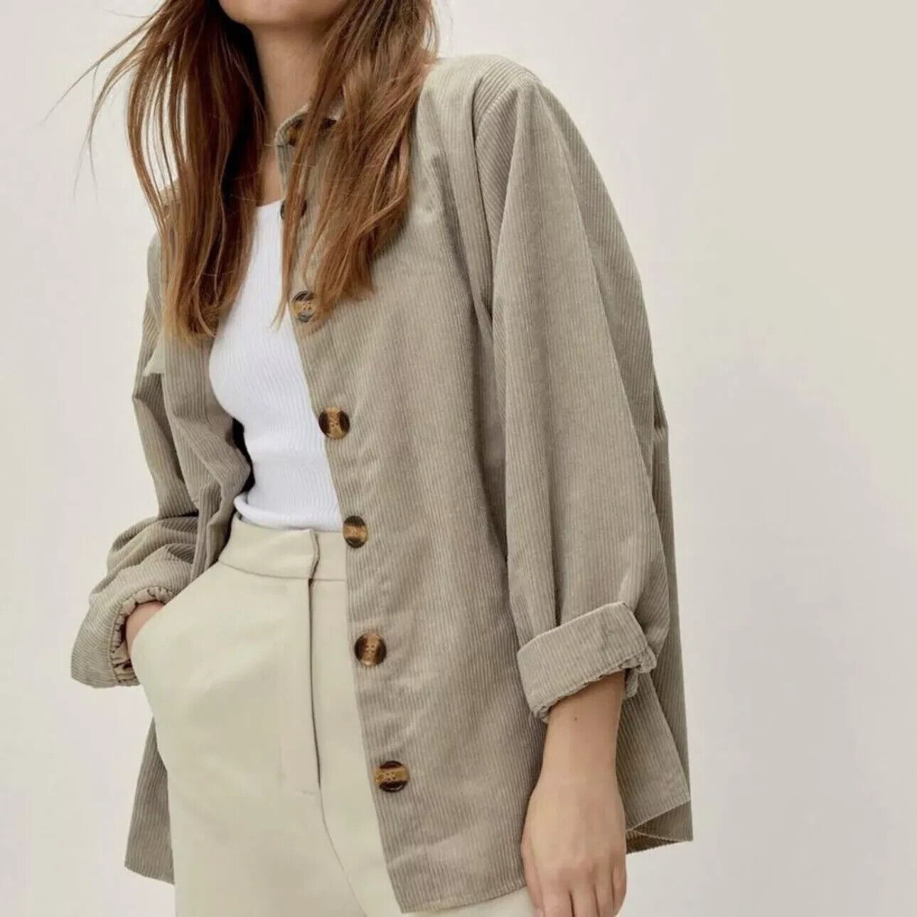 Nasty Gal Cream Light Brown corduroy oversized sh… - image 2