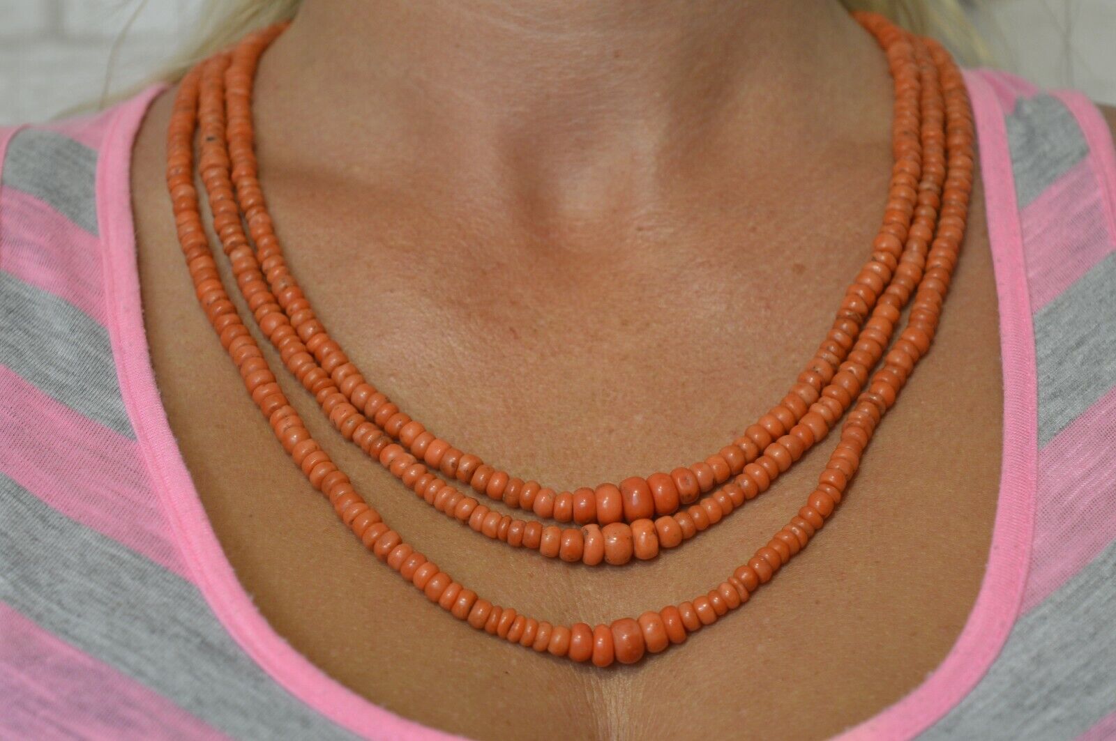 Antique 19th century! Natural undyed CORAL Neckla… - image 7